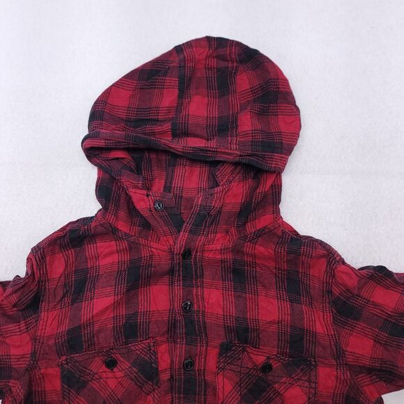 Black Chocoolate Casual Long Sleeve Button Up Hoodie Mens Size M Red Black Plaid - Picture 1 of 10